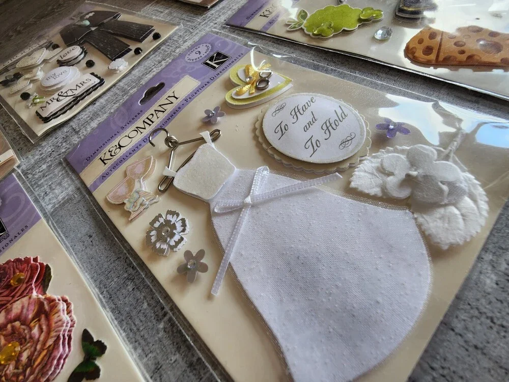 NEW Scrapbook 3D Stickers LOT - Wedding Dress Suit Flowers - K&Co Retired #33